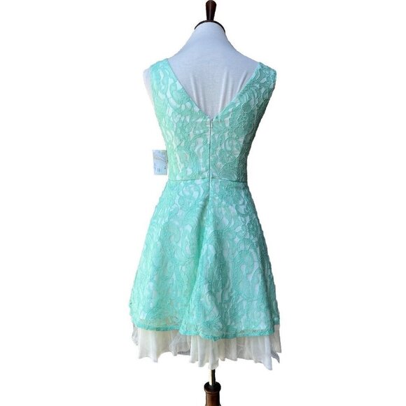 A. drea Illusion Inset Fit & Flare Lace Dress Size S Color Mint - Picture 2 of 16